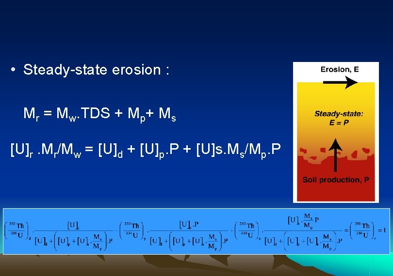  • Steady-state erosion : Mr = Mw. TDS + Mp+ Ms [U]r. Mr/Mw