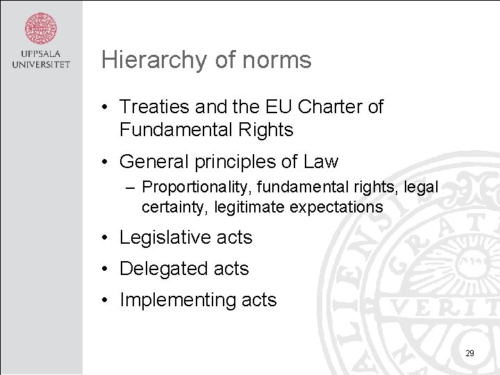 Hierarchy of norms • Treaties and the EU Charter of Fundamental Rights • General