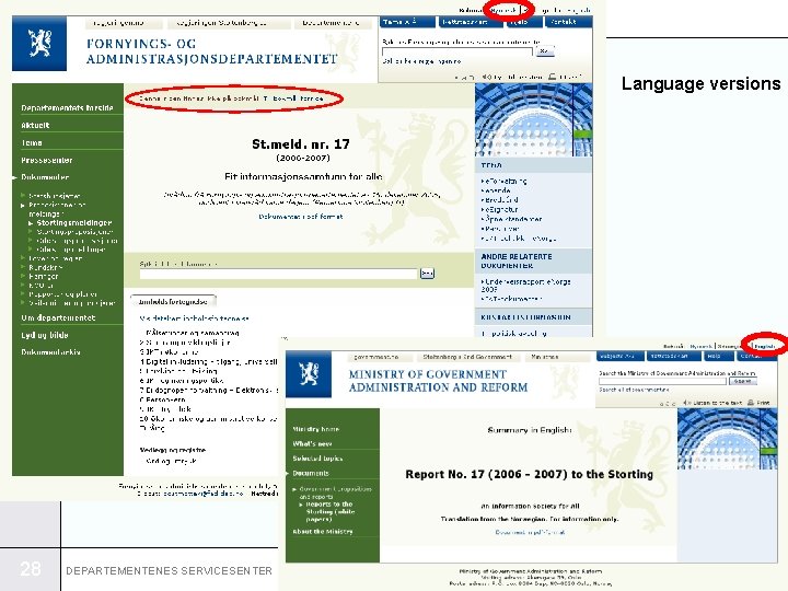 Language versions Example: St. meld. Language versions 28 DEPARTEMENTENES SERVICESENTER regjeringen. no – where