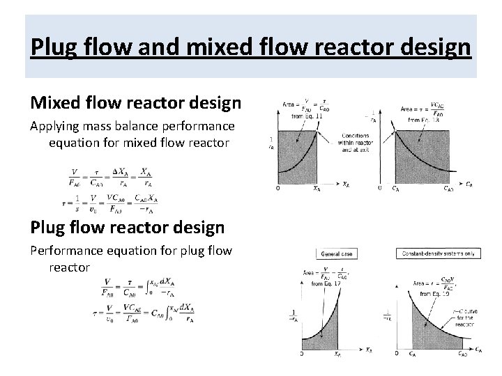 Plug flow and mixed flow reactor design Mixed flow reactor design Applying mass balance