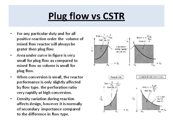 Plug flow vs CSTR • • For any particular duty and for all positive