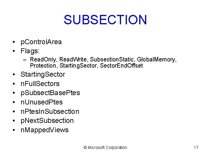 SUBSECTION • p. Control. Area • Flags: – Read. Only, Read. Write, Subsection. Static,