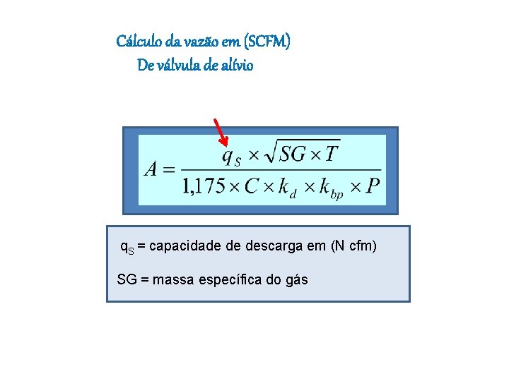 Cálculo da vazão em (SCFM) De válvula de alívio q. S = capacidade de