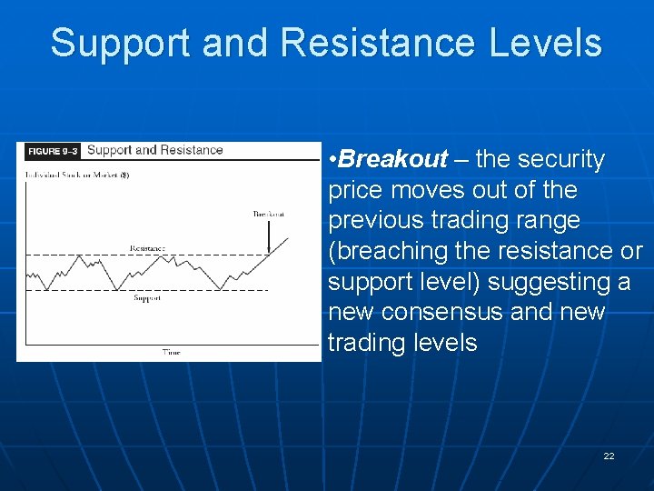 Support and Resistance Levels • Breakout – the security price moves out of the