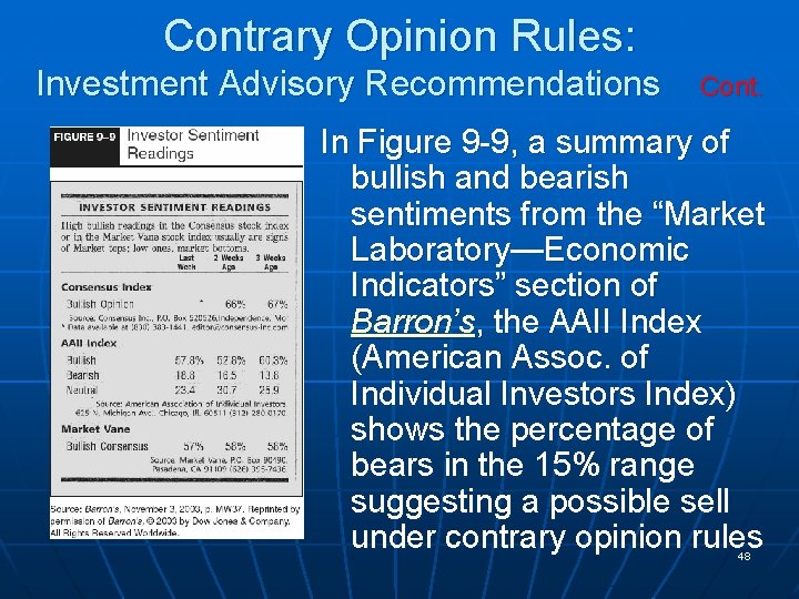 Contrary Opinion Rules: Investment Advisory Recommendations Cont. In Figure 9 -9, a summary of