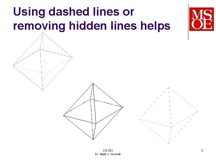 Using dashed lines or removing hidden lines helps CS-321 Dr. Mark L. Hornick 3