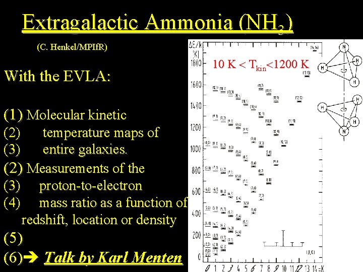 Extragalactic Ammonia (NH 3) (C. Henkel/MPIf. R) With the EVLA: (1) Molecular kinetic (2)