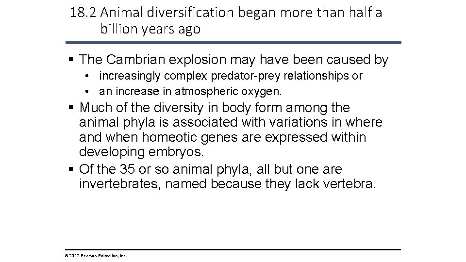 18. 2 Animal diversification began more than half a billion years ago § The