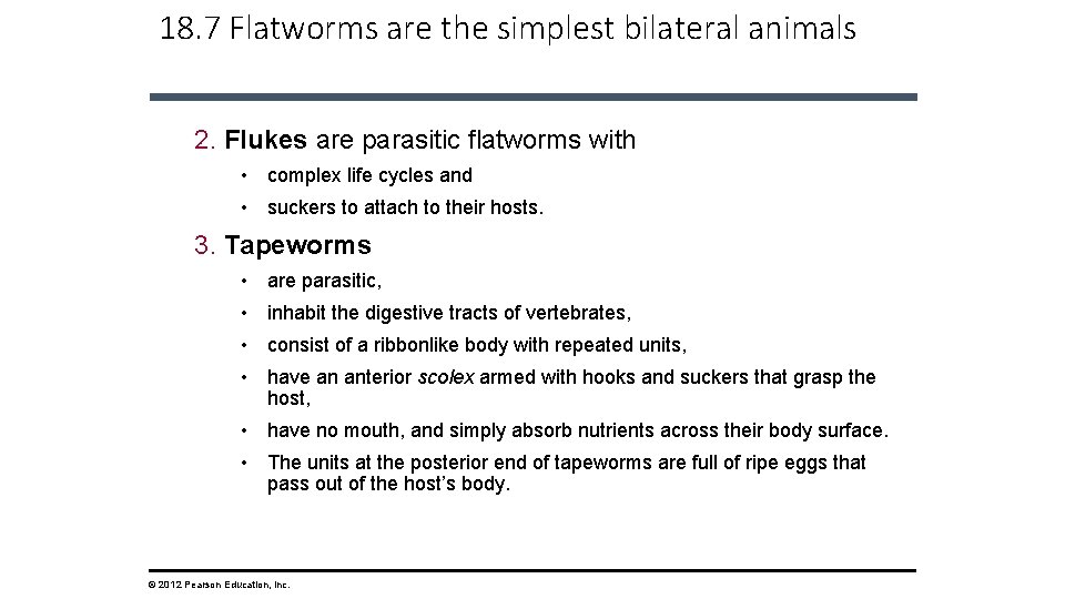 18. 7 Flatworms are the simplest bilateral animals 2. Flukes are parasitic flatworms with