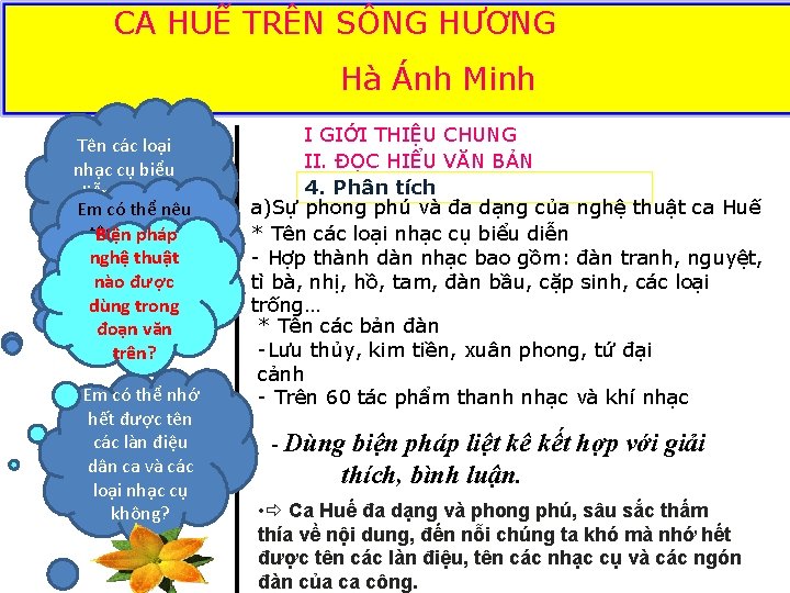 CA HUẾ TRÊN SÔNG HƯƠNG Hà Ánh Minh Tên các loại nhạc cụ biểu