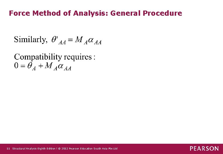 Force Method of Analysis: General Procedure 11 Structural Analysis Eighth Edition l © 2012