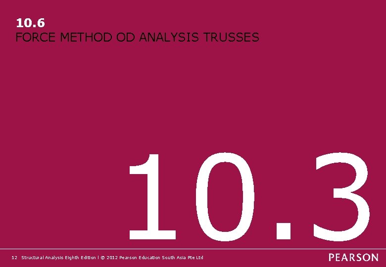 10. 6 FORCE METHOD OD ANALYSIS TRUSSES 10. 3 12 Structural Analysis Eighth Edition