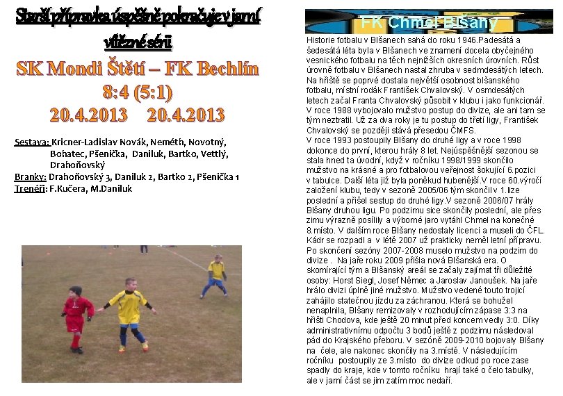 Starší přípravka úspěšně pokračuje v jarní vítězné sérii SK Mondi Štětí – FK Bechlín