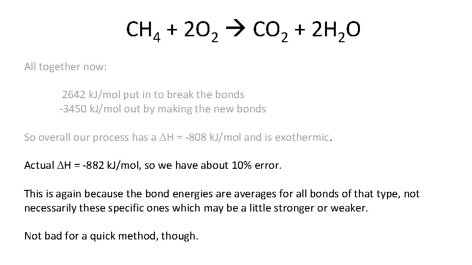 CH 4 + 2 O 2 CO 2 + 2 H 2 O All