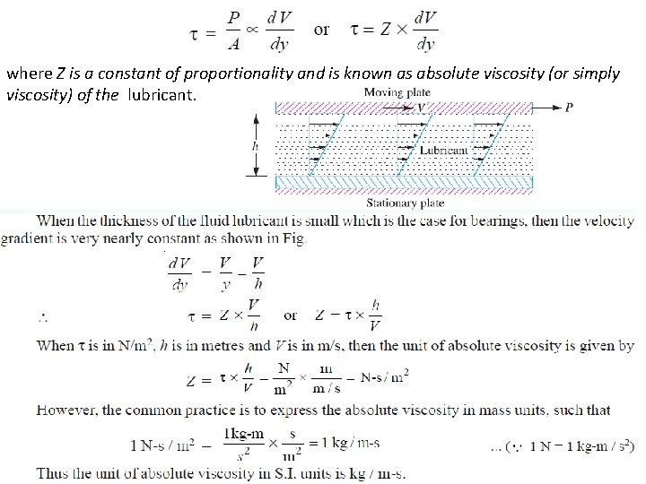 where Z is a constant of proportionality and is known as absolute viscosity (or