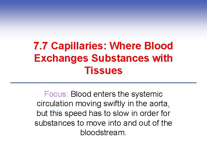 7. 7 Capillaries: Where Blood Exchanges Substances with Tissues Focus: Blood enters the systemic