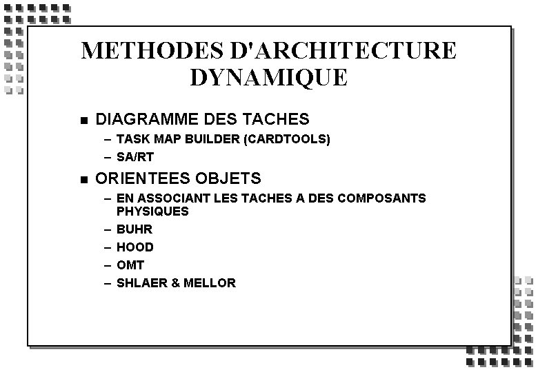 METHODES D'ARCHITECTURE DYNAMIQUE n DIAGRAMME DES TACHES – TASK MAP BUILDER (CARDTOOLS) – SA/RT