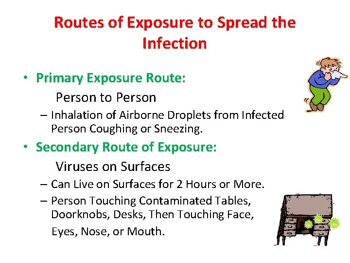 Routes of Exposure to Spread the Infection • Primary Exposure Route: Person to Person