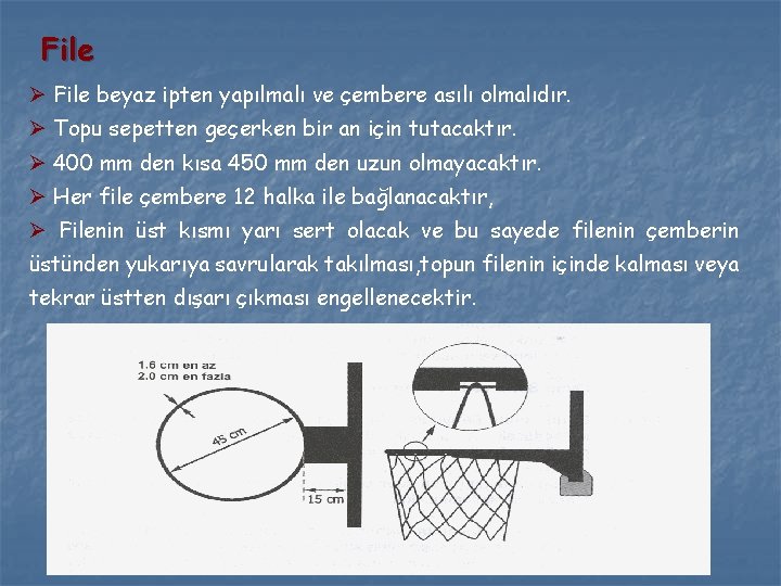 File Ø File beyaz ipten yapılmalı ve çembere asılı olmalıdır. Ø Topu sepetten geçerken File Ø File beyaz ipten yapılmalı ve çembere asılı olmalıdır. Ø Topu sepetten geçerken