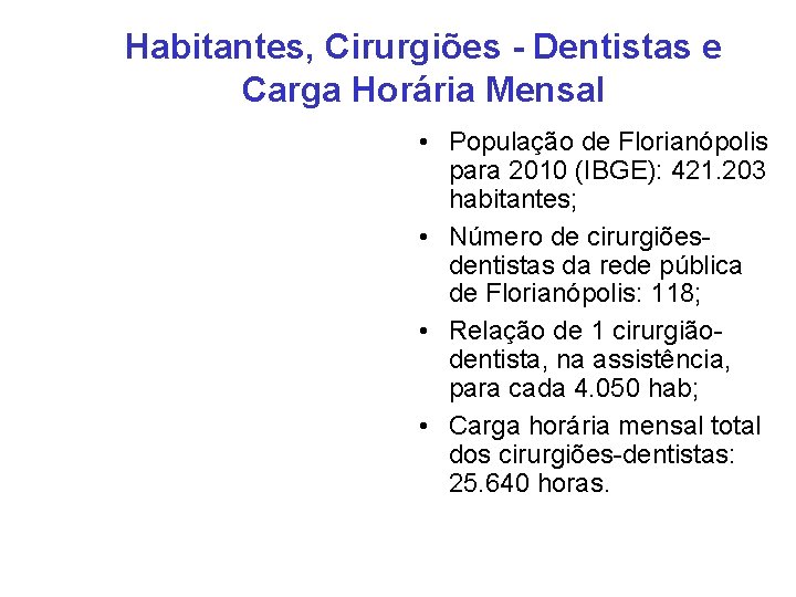 Habitantes, Cirurgiões - Dentistas e Carga Horária Mensal • População de Florianópolis para 2010