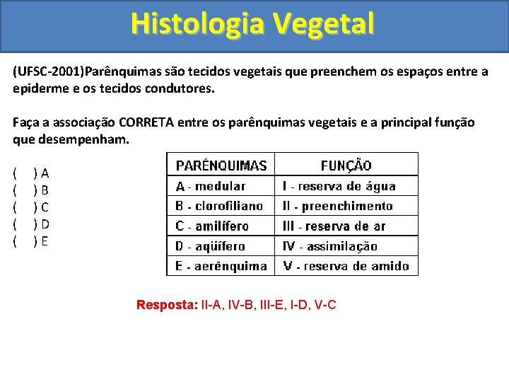 Histologia Vegetal (UFSC-2001)Parênquimas são tecidos vegetais que preenchem os espaços entre a epiderme e