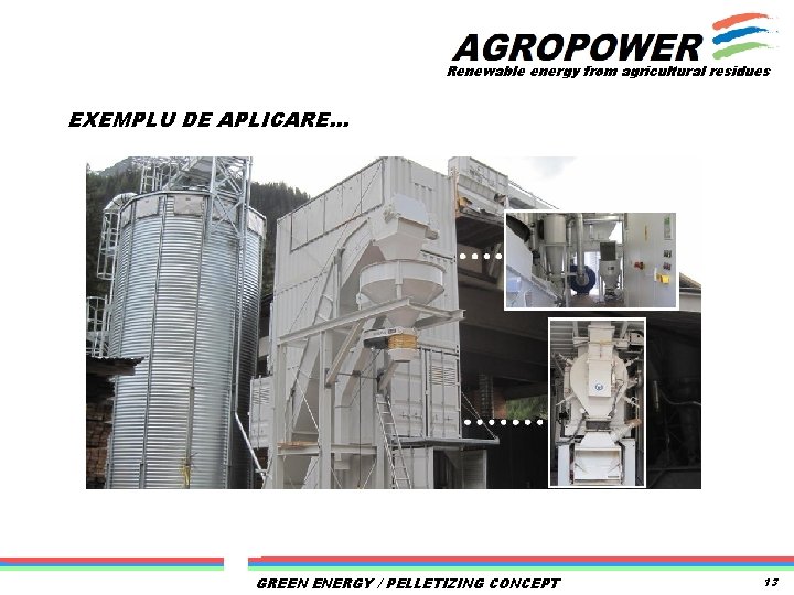 800 kg/h Module Renewable energy from agricultural residues EXEMPLU DE APLICARE… GREEN ENERGY /