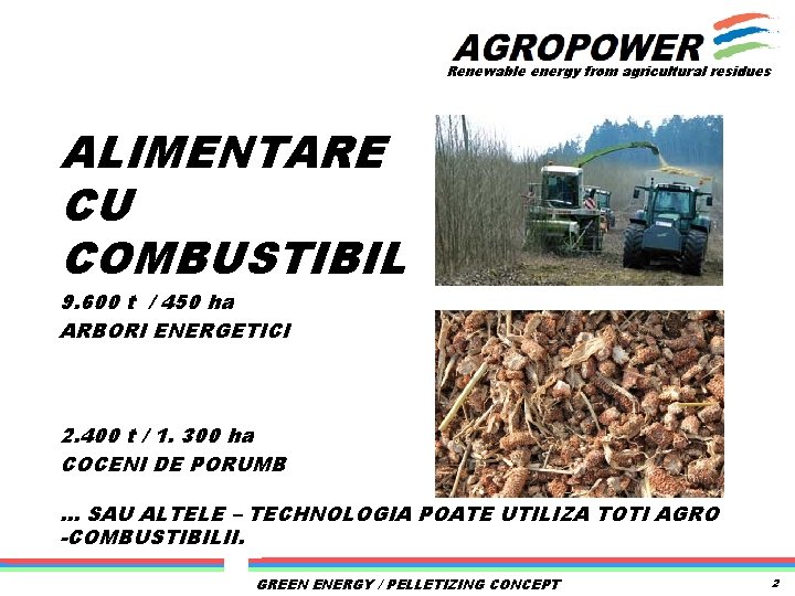 Renewable energy from agricultural residues ALIMENTARE CU COMBUSTIBIL 9. 600 t / 450 ha