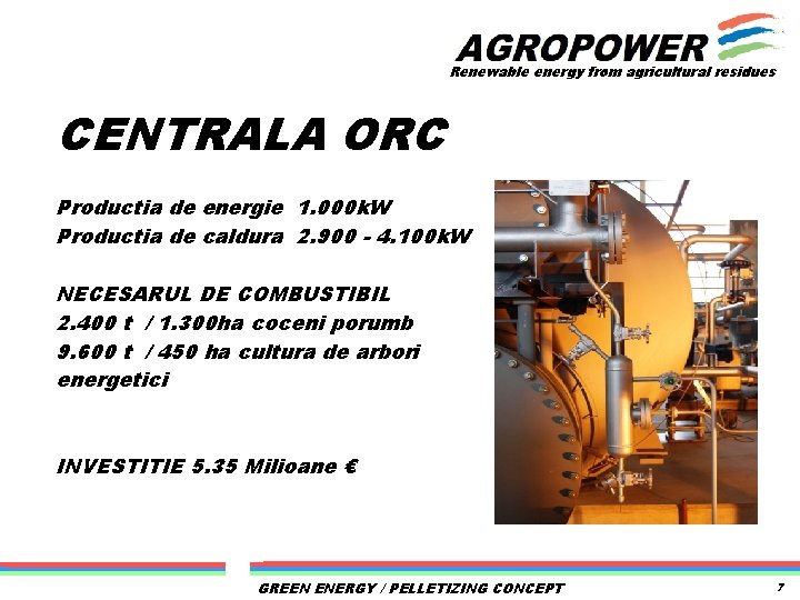 Renewable energy from agricultural residues CENTRALA ORC Productia de energie 1. 000 k. W