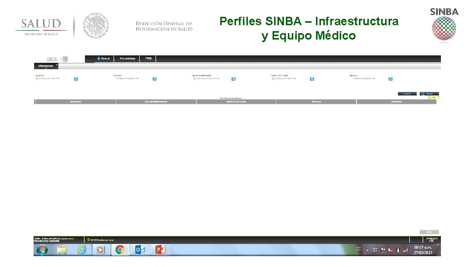 Perfiles SINBA – Infraestructura y Equipo Médico 