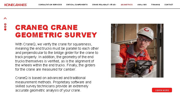 CONSULTATION SERVICES CRITICAL COMPONENTS CRANE RELIABILITY STUDY GEOMETRICS ANALYSIS TRAINING CONTACT CRANEQ CRANE GEOMETRIC