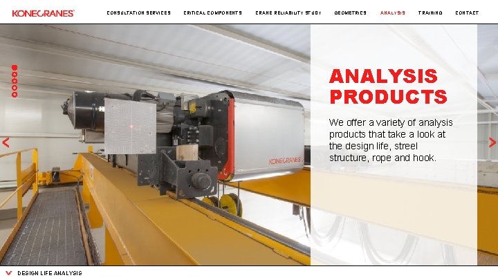 CONSULTATION SERVICES CRITICAL COMPONENTS CRANE RELIABILITY STUDY GEOMETRICS ANALYSIS TRAINING CONTACT ANALYSIS PRODUCTS We