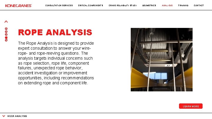 CONSULTATION SERVICES CRITICAL COMPONENTS CRANE RELIABILITY STUDY GEOMETRICS ANALYSIS TRAINING CONTACT ROPE ANALYSIS The