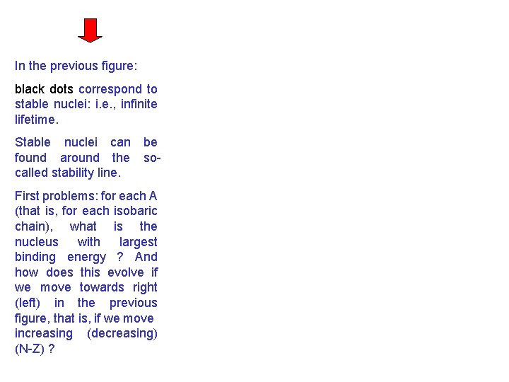 In the previous figure: black dots correspond to stable nuclei: i. e. , infinite In the previous figure: black dots correspond to stable nuclei: i. e. , infinite
