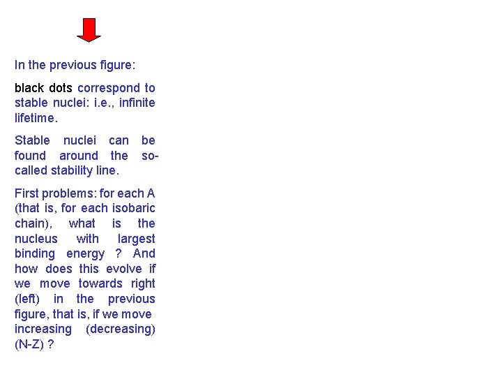 In the previous figure: black dots correspond to stable nuclei: i. e. , infinite