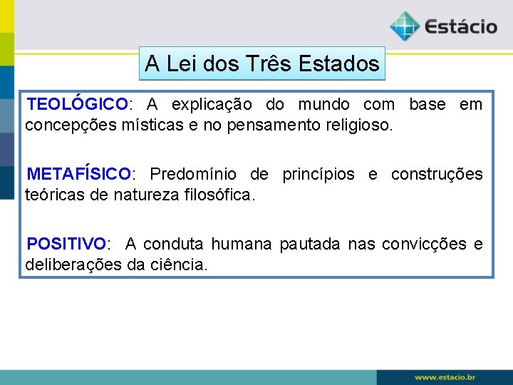 A Lei dos Três Estados TEOLÓGICO: A explicação do mundo com base em concepções