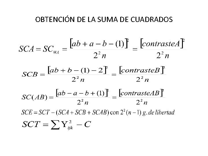 OBTENCIÓN DE LA SUMA DE CUADRADOS 