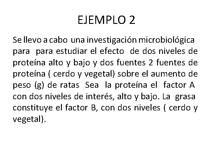 EJEMPLO 2 Se llevo a cabo una investigación microbiológica para estudiar el efecto de