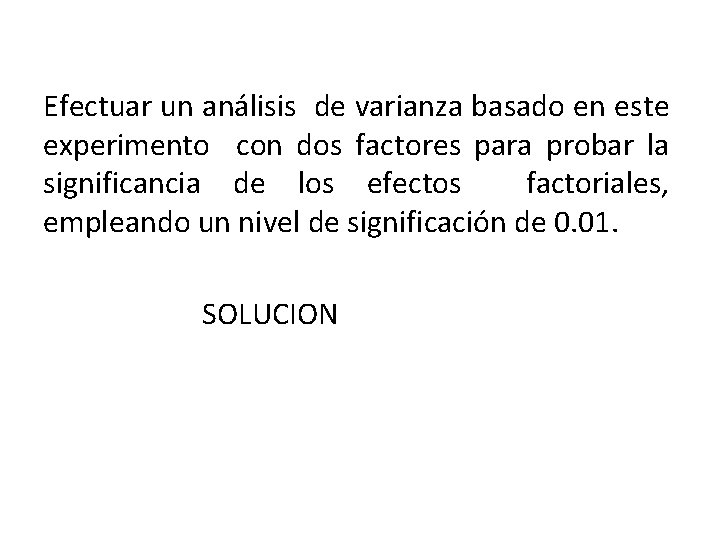Efectuar un análisis de varianza basado en este experimento con dos factores para probar