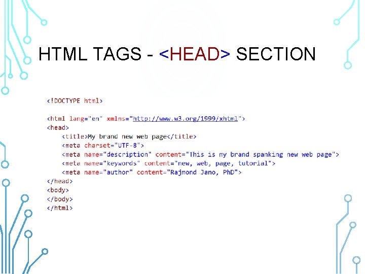 HTML TAGS - <HEAD> SECTION 