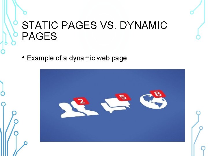 STATIC PAGES VS. DYNAMIC PAGES • Example of a dynamic web page 