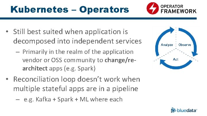 Kubernetes – Operators • Still best suited when application is decomposed into independent services