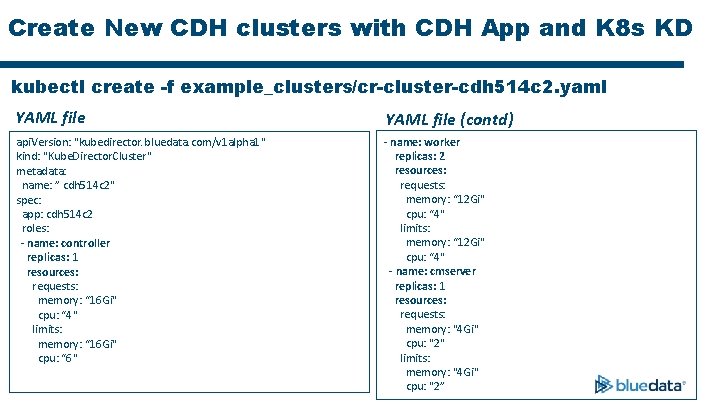 Create New CDH clusters with CDH App and K 8 s KD kubectl create