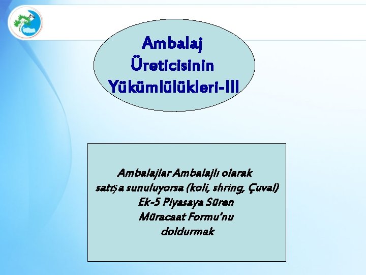 Ambalaj Üreticisinin Yükümlülükleri-III Ambalajlar Ambalajlı olarak satışa sunuluyorsa (koli, shring, Çuval) Ek-5 Piyasaya Süren