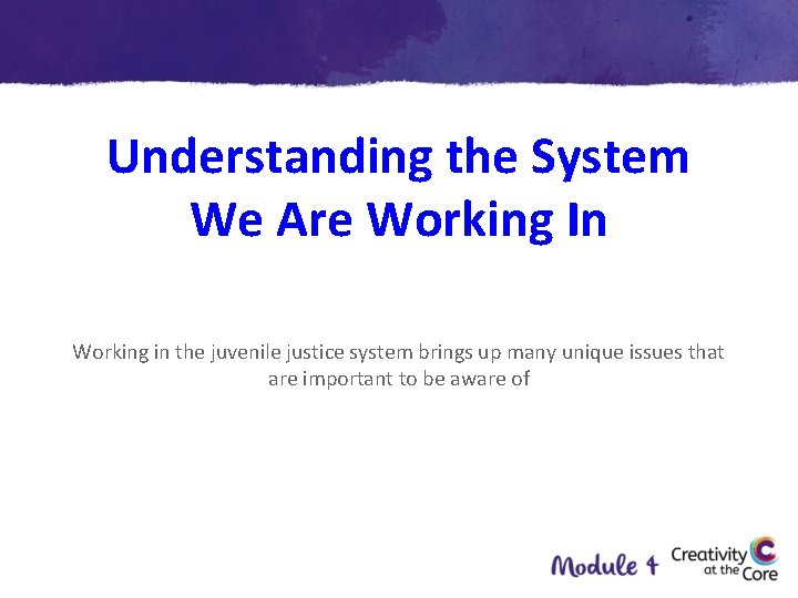 Understanding the System We Are Working In Working in the juvenile justice system brings