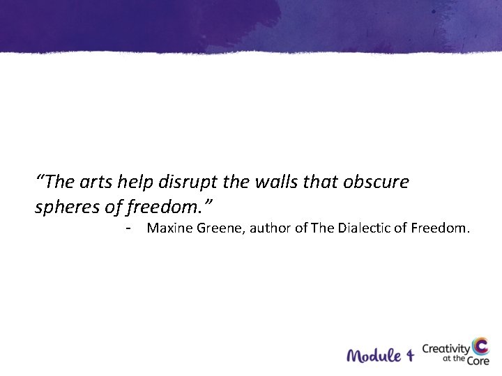 “The arts help disrupt the walls that obscure spheres of freedom. ” - Maxine