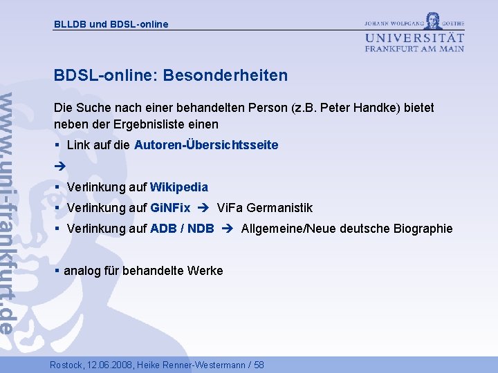 BLLDB und BDSL-online: Besonderheiten Die Suche nach einer behandelten Person (z. B. Peter Handke)