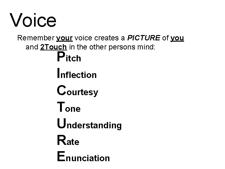 Voice Remember your voice creates a PICTURE of you and 2 Touch in the