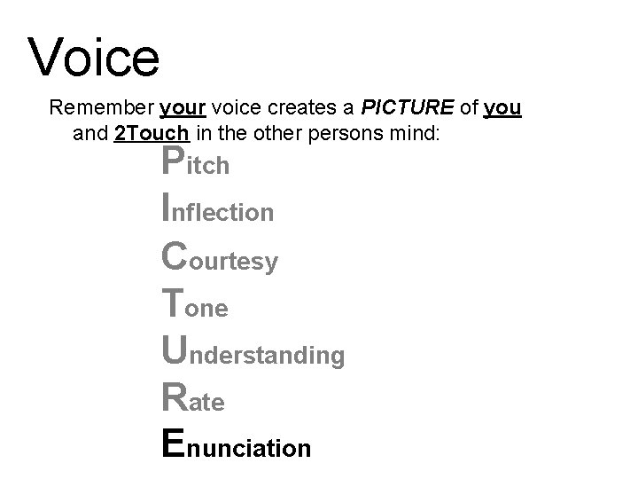 Voice Remember your voice creates a PICTURE of you and 2 Touch in the