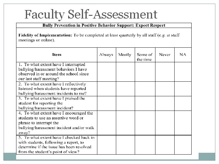 Faculty Self-Assessment 