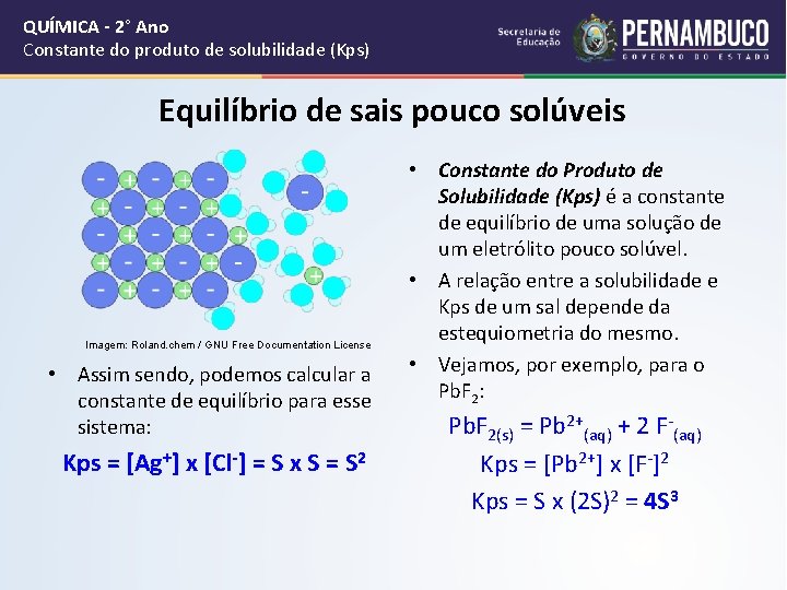 QUÍMICA - 2° Ano Constante do produto de solubilidade (Kps) Equilíbrio de sais pouco